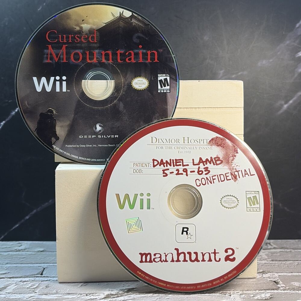 Will Bundle - Manhunt 2 & Cursed Mountain - Authentic, Loose disc only, T&W